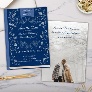 Elegante blaue florale Hochzeits-Save-the-Date-Kar Einladung