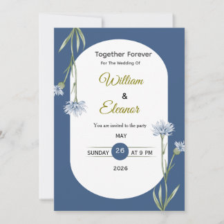 Elegante blaue florale Hochzeitseinladung Einladung