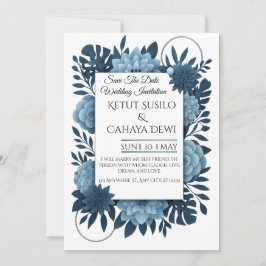 Elegante blaue florale Hochzeitseinladungsvorlage Einladung
