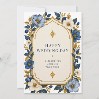 Elegante blaue florale Hochzeitstagskarte Einladung