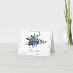 Elegante blaue florale religiöse Hochzeit  Dankeskarte