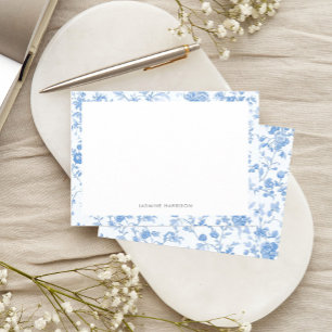 Elegante blaue florale Umrandung französische Toil Mitteilungskarte