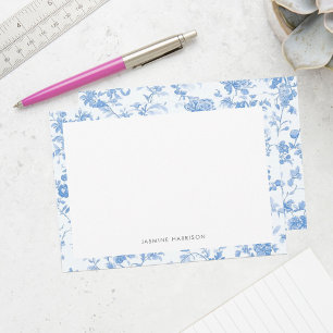Elegante blaue florale Umrandung französische Toil Mitteilungskarte