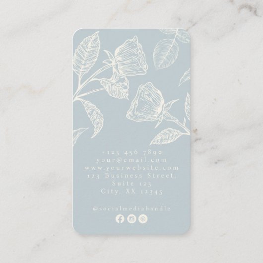 Elegante blaue, florale Veranstaltungsplanungskart Visitenkarte (Rückseite)