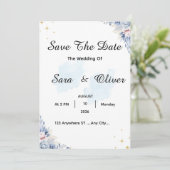 Elegante Blaue Florale Wasserfarbe Save The Date (Stehend Vorderseite)
