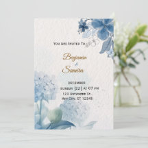 Elegante blaue florale Wasserfarben-Hochzeitseinla