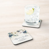 Elegante blaue florale Winterhochzeit Getränkeuntersetzer (Rechte Seite)