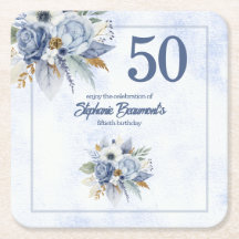 Elegante blaue Floralien Damen 50. Geburtstagsfeie