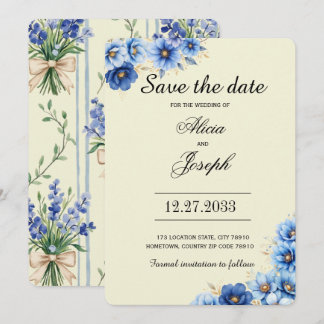 Elegante blaue Florals Save-the-Date-Karte Save The Date