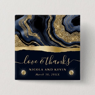 Elegante Blaue Folie und Gold Glitter-Achat-Hochze Button