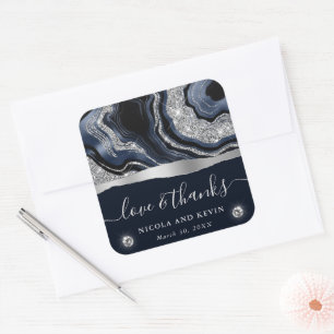 Elegante Blaue Folie und Silber Glitter-Achat-Hoch Quadratischer Aufkleber