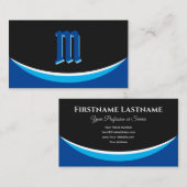 Elegante blaue Formen auf schwarzem Monogramm-3d-E Visitenkarte (Vorne/Hinten)