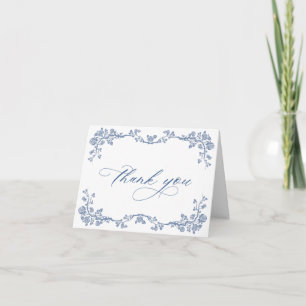 Elegante blaue französische Gartenblumen Hochzeit Dankeskarte