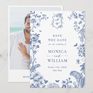 Elegante blaue französische Gartentraum-Hochzeitsf Save The Date