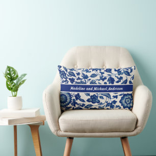 Elegante Blaue Französische Landhaus-Chinoiserie N Lendenkissen