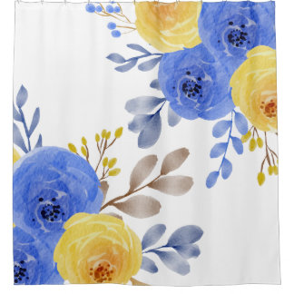 Elegante blaue Gelb- und Weißblütenfarbe Duschvorhang