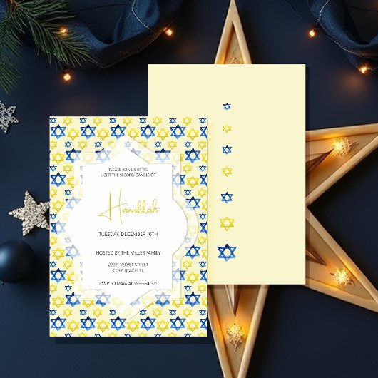 Elegante blaue gelbe Sterne von David Watercolor Einladung