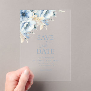 Elegante blaue, geometrische Rahmen Blütenhochzeit Acryleinladungen