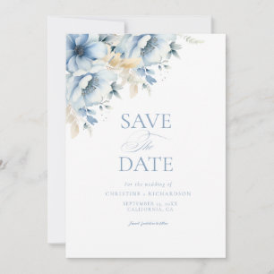 Elegante blaue, geometrische Rahmen Blütenhochzeit Save The Date