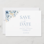 Elegante blaue, geometrische Rahmen Blütenhochzeit Save The Date (Vorderseite)
