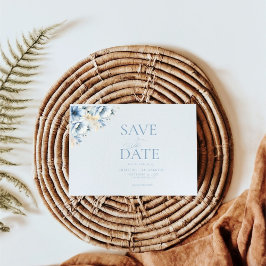 Elegante blaue, geometrische Rahmen Blütenhochzeit Save The Date