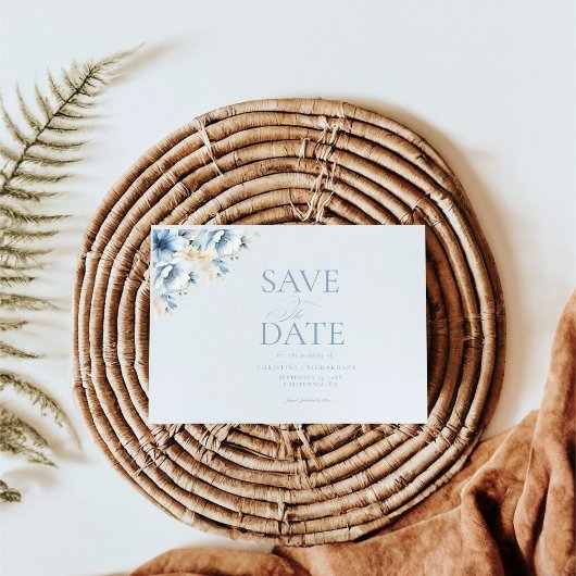 Elegante blaue, geometrische Rahmen Blütenhochzeit Save The Date