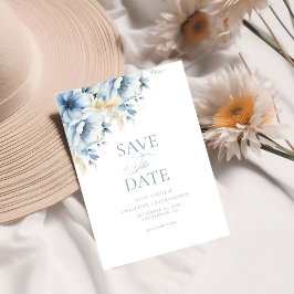 Elegante blaue, geometrische Rahmen Blütenhochzeit Save The Date