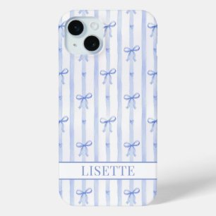 Elegante Blaue Gestreifte Kokette Schleifen Monogr Case-Mate iPhone Hülle