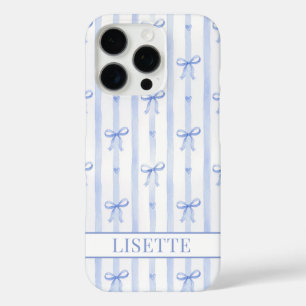 Elegante blaue gestreifte Kokettenbögen monogrammi iPhone 16 Pro Hülle