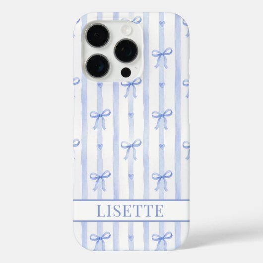 Elegante blaue gestreifte Kokettenbögen monogrammi Case-Mate iPhone Hülle (Rückseite)