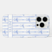 Elegante blaue gestreifte Kokettenbögen monogrammi Case-Mate iPhone Hülle (Rückseite (Horizontal))