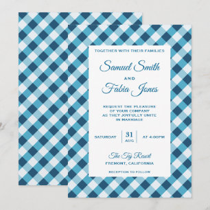 Elegante blaue Gingham-Hochzeitseinladung Einladung