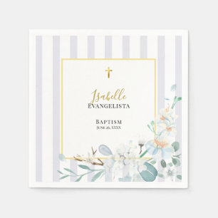 Elegante blaue Gold-Blumen-Taufe Serviette