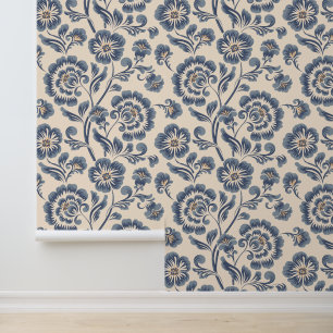 Elegante blaue Gold-Blumenmuster-Peel-and-Stick-Ta Tapete