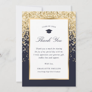 Elegante blaue Gold-Foto-Abschlussfeier Dankeskarte