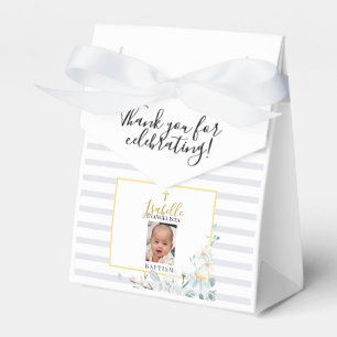 Elegante Blaue Gold Foto-Taufe Geschenkschachtel