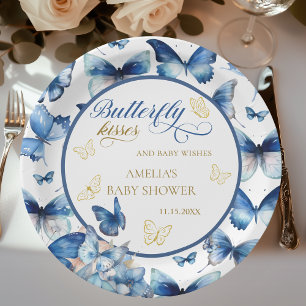 Elegante Blaue Gold Schmetterling Baby Shower Pappteller