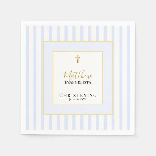 Elegante Blaue Gold-Taufe Serviette (Vorderseite)