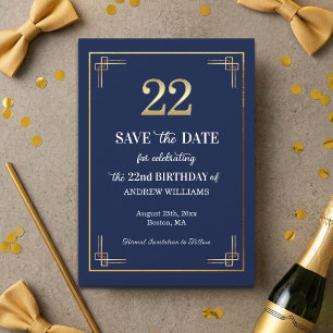 Elegante Blaue Goldene 22. Geburtstagsfeier Save The Date