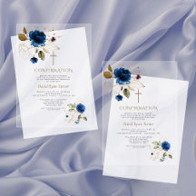 Elegante Blaue Goldene Blumen Jungen Firmung