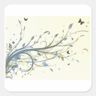Elegante blaue goldene florale Schwünge mit Schmet Quadratischer Aufkleber