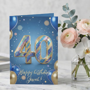 Elegante blaue goldene funkelnde Ballons 40. Gebur Karte