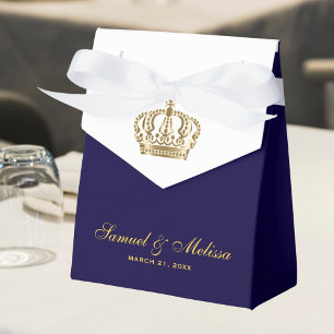 Elegante Blaue Goldene Kronen Hochzeit Geschenkschachtel