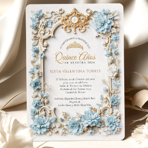 Elegante blaue goldene Quinceanera spanische Sweet Einladung