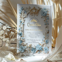 Elegante blaue goldene Quinceanera spanische Sweet