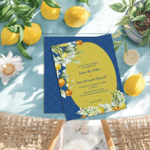Elegante blaue goldene Zitrus-Blumen-Hochzeitseinl