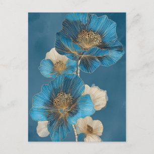 Elegante blaue Goldlinien-Kunst Mohn Blumenkunst Postkarte