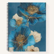 Elegante blaue Goldlinien Kunst Mohn Blumenmuster