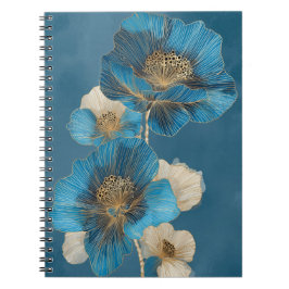 Elegante Blaue Goldlinien-Kunst Mohn Botanisch Notizblock