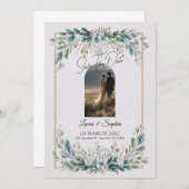 Elegante Blaue Grüne Save the Date Einladung (Vorne/Hinten)